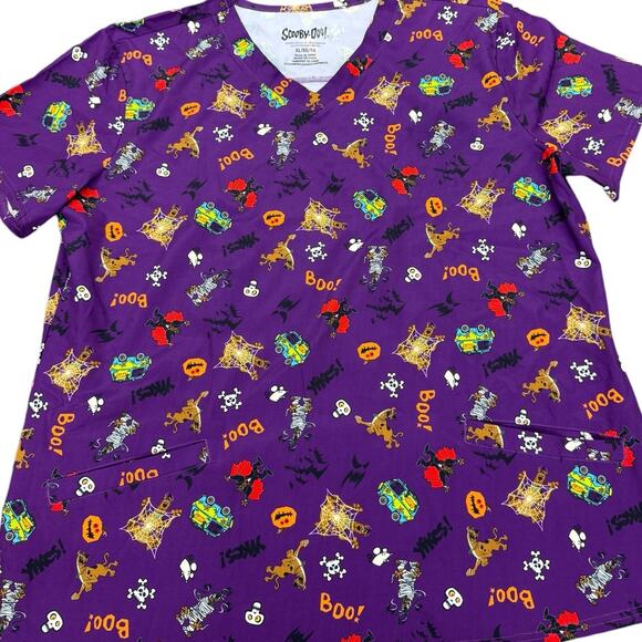 "SCOOBY-DOO", Halloween Scrubs Top,Mummies,Vampire,Ghost,Size Xl, 28 x 23.5 - Picture 1 of 12